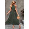 imagePRETTYGARDEN Womens Summer Floral Maxi Sun Dress Sleeveless Halter Neck Flowy Ruffle Hem Long Boho Dresses with BeltSolid Army Green