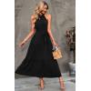 imagePRETTYGARDEN Womens Summer Floral Maxi Sun Dress Sleeveless Halter Neck Flowy Ruffle Hem Long Boho Dresses with BeltSolid Black