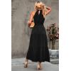 imagePRETTYGARDEN Womens Summer Floral Maxi Sun Dress Sleeveless Halter Neck Flowy Ruffle Hem Long Boho Dresses with BeltSolid Black