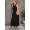 imagePRETTYGARDEN Womens Summer Floral Maxi Sun Dress Sleeveless Halter Neck Flowy Ruffle Hem Long Boho Dresses with BeltSolid Black