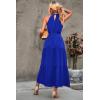 imagePRETTYGARDEN Womens Summer Floral Maxi Sun Dress Sleeveless Halter Neck Flowy Ruffle Hem Long Boho Dresses with BeltSolid Blue