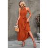 imagePRETTYGARDEN Womens Summer Floral Maxi Sun Dress Sleeveless Halter Neck Flowy Ruffle Hem Long Boho Dresses with BeltSolid Brown