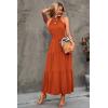 imagePRETTYGARDEN Womens Summer Floral Maxi Sun Dress Sleeveless Halter Neck Flowy Ruffle Hem Long Boho Dresses with BeltSolid Brown