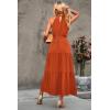 imagePRETTYGARDEN Womens Summer Floral Maxi Sun Dress Sleeveless Halter Neck Flowy Ruffle Hem Long Boho Dresses with BeltSolid Brown