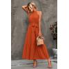 imagePRETTYGARDEN Womens Summer Floral Maxi Sun Dress Sleeveless Halter Neck Flowy Ruffle Hem Long Boho Dresses with BeltSolid Brown