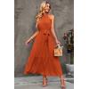 imagePRETTYGARDEN Womens Summer Floral Maxi Sun Dress Sleeveless Halter Neck Flowy Ruffle Hem Long Boho Dresses with BeltSolid Brown