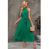 imagePRETTYGARDEN Womens Summer Floral Maxi Sun Dress Sleeveless Halter Neck Flowy Ruffle Hem Long Boho Dresses with BeltSolid Green