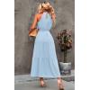 imagePRETTYGARDEN Womens Summer Floral Maxi Sun Dress Sleeveless Halter Neck Flowy Ruffle Hem Long Boho Dresses with BeltSolid Light Blue