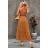 imagePRETTYGARDEN Womens Summer Floral Maxi Sun Dress Sleeveless Halter Neck Flowy Ruffle Hem Long Boho Dresses with BeltSolid Light Brown