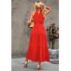 imagePRETTYGARDEN Womens Summer Floral Maxi Sun Dress Sleeveless Halter Neck Flowy Ruffle Hem Long Boho Dresses with BeltSolid Orange