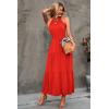 imagePRETTYGARDEN Womens Summer Floral Maxi Sun Dress Sleeveless Halter Neck Flowy Ruffle Hem Long Boho Dresses with BeltSolid Orange