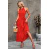 imagePRETTYGARDEN Womens Summer Floral Maxi Sun Dress Sleeveless Halter Neck Flowy Ruffle Hem Long Boho Dresses with BeltSolid Orange
