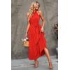 imagePRETTYGARDEN Womens Summer Floral Maxi Sun Dress Sleeveless Halter Neck Flowy Ruffle Hem Long Boho Dresses with BeltSolid Orange