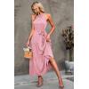 imagePRETTYGARDEN Womens Summer Floral Maxi Sun Dress Sleeveless Halter Neck Flowy Ruffle Hem Long Boho Dresses with BeltSolid Pink