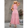 imagePRETTYGARDEN Womens Summer Floral Maxi Sun Dress Sleeveless Halter Neck Flowy Ruffle Hem Long Boho Dresses with BeltSolid Pink