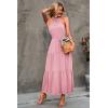 imagePRETTYGARDEN Womens Summer Floral Maxi Sun Dress Sleeveless Halter Neck Flowy Ruffle Hem Long Boho Dresses with BeltSolid Pink