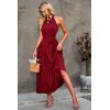 imagePRETTYGARDEN Womens Summer Floral Maxi Sun Dress Sleeveless Halter Neck Flowy Ruffle Hem Long Boho Dresses with BeltSolid Wine Red