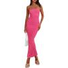 imagePRETTYGARDEN Womens Ribbed Maxi Bodycon Dress Summer Strapless Tube Y2K Party Club Long DressesRose Red