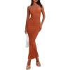 imagePRETTYGARDEN Womens Ribbed Maxi Bodycon Dress Summer Strapless Tube Y2K Party Club Long DressesRust Red