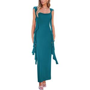 imagePRETTYGARDEN Womens Summer Long Formal Wedding Guest Dress Sleeveless Ruffle Cocktail Party Maxi Bodycon DressesLake Blue