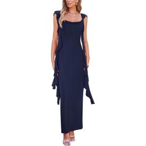 imagePRETTYGARDEN Womens Summer Long Formal Wedding Guest Dress Sleeveless Ruffle Cocktail Party Maxi Bodycon DressesNavy