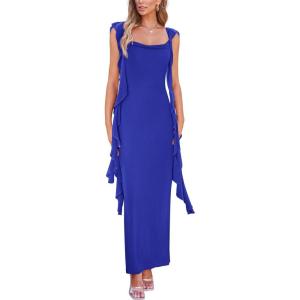 imagePRETTYGARDEN Womens Summer Long Formal Wedding Guest Dress Sleeveless Ruffle Cocktail Party Maxi Bodycon DressesRoyal Blue