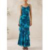 imagePRETTYGARDEN Maxi Dresses for Women 2025 Summer Tiered Floral Beach Sundress Spaghetti Strap Wedding Guest Long DressPrint Blue Green