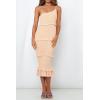 imagePRETTYGARDEN Womens Summer Midi Bodycon Dresses One Shoulder Strappy Tiered Ruffle Floral Boho Sun DressSolid Apricot
