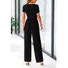 imagePRETTYGARDEN Womens Summer One Piece Jumpsuits Dressy Casual Short Sleeve Square Neck Wide Leg Jumpsuit RompersBlack