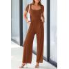 imagePRETTYGARDEN Womens Summer One Piece Jumpsuits Dressy Casual Short Sleeve Square Neck Wide Leg Jumpsuit RompersBrown