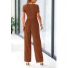 imagePRETTYGARDEN Womens Summer One Piece Jumpsuits Dressy Casual Short Sleeve Square Neck Wide Leg Jumpsuit RompersBrown