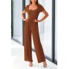 imagePRETTYGARDEN Womens Summer One Piece Jumpsuits Dressy Casual Short Sleeve Square Neck Wide Leg Jumpsuit RompersBrown