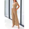 imagePRETTYGARDEN Womens Summer One Piece Jumpsuits Dressy Casual Short Sleeve Square Neck Wide Leg Jumpsuit RompersCamel
