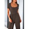 imagePRETTYGARDEN Womens Summer One Piece Jumpsuits Dressy Casual Short Sleeve Square Neck Wide Leg Jumpsuit RompersCoffee