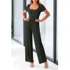 imagePRETTYGARDEN Womens Summer One Piece Jumpsuits Dressy Casual Short Sleeve Square Neck Wide Leg Jumpsuit RompersDark Army Green