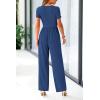 imagePRETTYGARDEN Womens Summer One Piece Jumpsuits Dressy Casual Short Sleeve Square Neck Wide Leg Jumpsuit RompersDark Blue