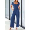 imagePRETTYGARDEN Womens Summer One Piece Jumpsuits Dressy Casual Short Sleeve Square Neck Wide Leg Jumpsuit RompersDark Blue