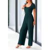 imagePRETTYGARDEN Womens Summer One Piece Jumpsuits Dressy Casual Short Sleeve Square Neck Wide Leg Jumpsuit RompersDark Green