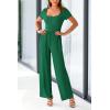 imagePRETTYGARDEN Womens Summer One Piece Jumpsuits Dressy Casual Short Sleeve Square Neck Wide Leg Jumpsuit RompersGreen