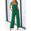 imagePRETTYGARDEN Womens Summer One Piece Jumpsuits Dressy Casual Short Sleeve Square Neck Wide Leg Jumpsuit RompersGreen