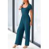 imagePRETTYGARDEN Womens Summer One Piece Jumpsuits Dressy Casual Short Sleeve Square Neck Wide Leg Jumpsuit RompersLake Blue