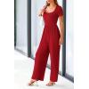 imagePRETTYGARDEN Womens Summer One Piece Jumpsuits Dressy Casual Short Sleeve Square Neck Wide Leg Jumpsuit RompersRed