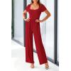 imagePRETTYGARDEN Womens Summer One Piece Jumpsuits Dressy Casual Short Sleeve Square Neck Wide Leg Jumpsuit RompersRed