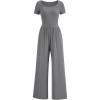 imagePRETTYGARDEN Womens Summer One Piece Jumpsuits Dressy Casual Short Sleeve Square Neck Wide Leg Jumpsuit RompersGrey