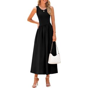 imagePRETTYGARDEN Womens Maxi Sundress Casual Summer 2025 Sleeveless Asymmetrical Drop Waist Patchwork Long Flowy Tank DressesBlack