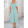 imagePRETTYGARDEN Summer Dress for Women 2025 Casual Short Sleeve Bow Tie V Neck Ruffle Midi Flowy DressesAqua Green