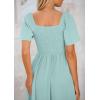 imagePRETTYGARDEN Summer Dress for Women 2025 Casual Short Sleeve Bow Tie V Neck Ruffle Midi Flowy DressesAqua Green