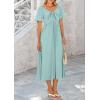 imagePRETTYGARDEN Summer Dress for Women 2025 Casual Short Sleeve Bow Tie V Neck Ruffle Midi Flowy DressesAqua Green