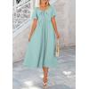 imagePRETTYGARDEN Summer Dress for Women 2025 Casual Short Sleeve Bow Tie V Neck Ruffle Midi Flowy DressesAqua Green