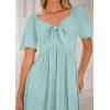 imagePRETTYGARDEN Summer Dress for Women 2025 Casual Short Sleeve Bow Tie V Neck Ruffle Midi Flowy DressesAqua Green